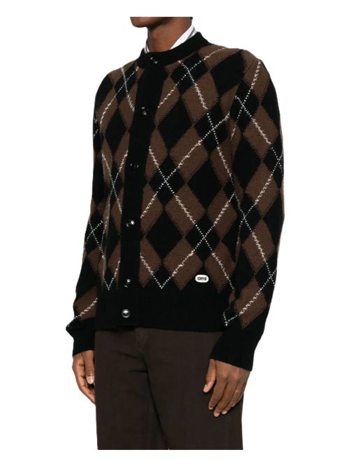 Cardigan a rombi in lana Ami Paris | HKC400.KN0202A352 BLACK/CHOCOLATE